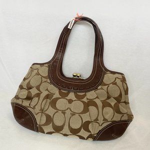 COACH Signature Pleated Sateen ‘C’ Canvas Leather Hobo Bag